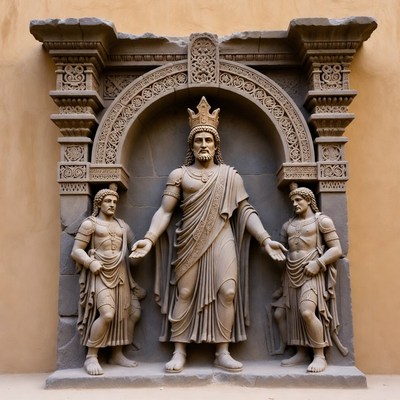King with Attendants Stone Relief