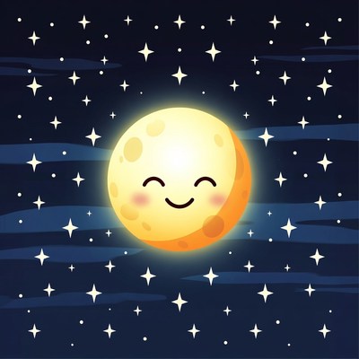 Smiling Cartoon Moon with Stars
