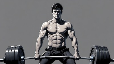 Muscular man lifting barbell