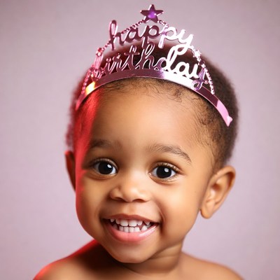 African-American baby boy in Happy Birthday crown