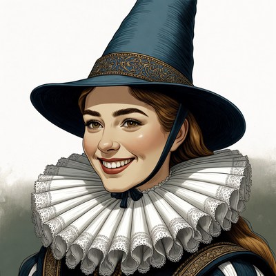 Smiling Witch Woman in Blue Hat
