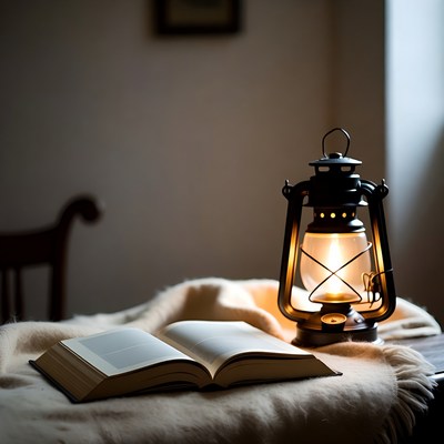 Open book by glowing lantern