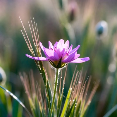 Purple flower in green grass