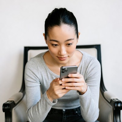 Asian woman using smartphone on chair