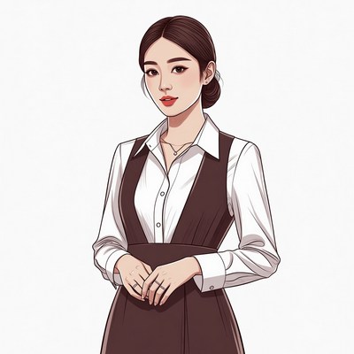 Asian woman in white shirt vest