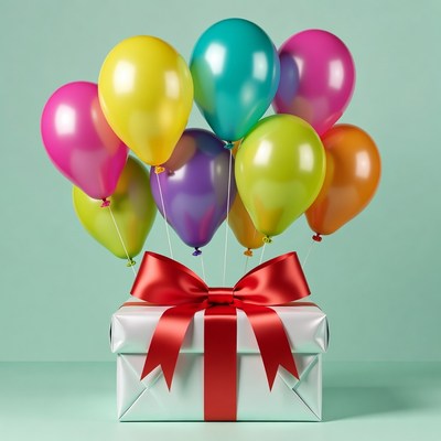 Colorful Balloons on Gift Box