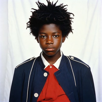 African-American boy in navy jacket