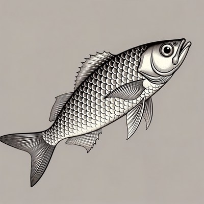 Black and white illustration of leaping fish