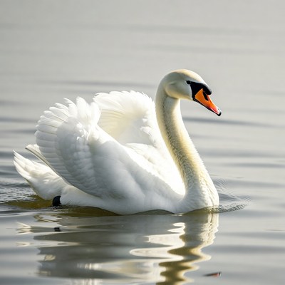 White swan swimming on lake
