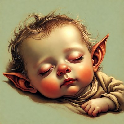 Sleeping Baby Elf Illustration