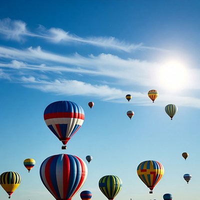 Colorful hot air balloons in blue sky