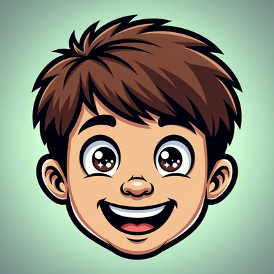 Cartoon boy smiling happily