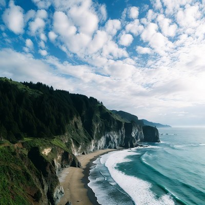 Ocean Cliffs with Beach and Forest