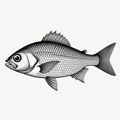 Black and white sea bass illustration