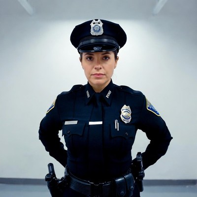 Female police officer standing confidently