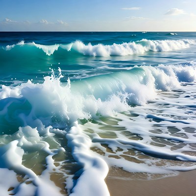 Crashing Ocean Waves on Sandy Beach