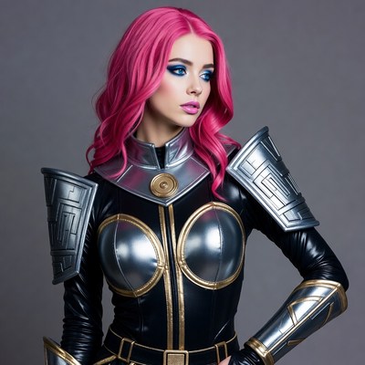 Woman in futuristic silver armor