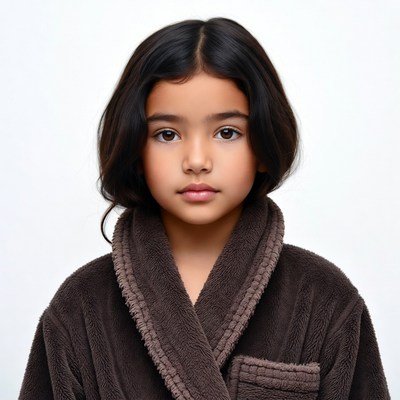 Young Asian girl in brown bathrobe