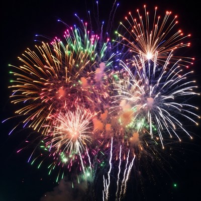 Colorful Fireworks Exploding in Night Sky