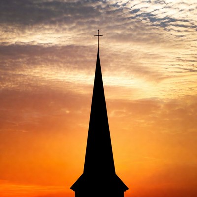 Church Steeple Silhouette at Sunset