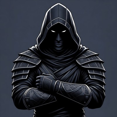 Armored Hooded Man Arms Crossed