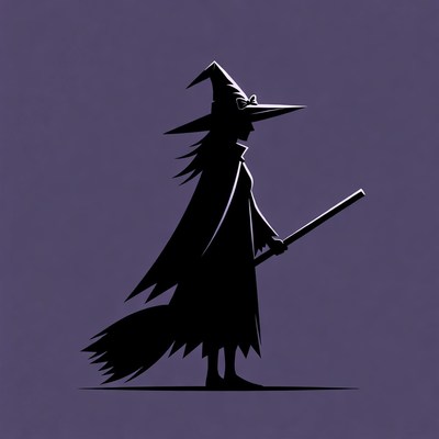 Silhouette Witch Flying on Broom
