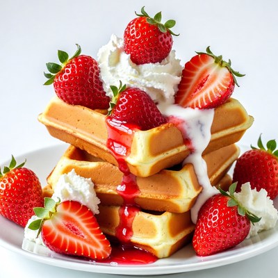 Strawberry Waffles with Whipped Cream