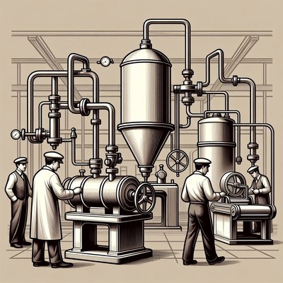 Workers Operating Industrial Factory Machines