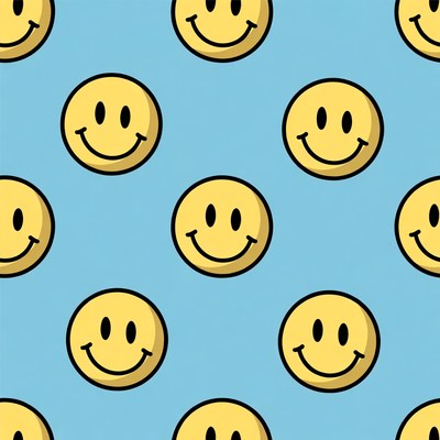 Yellow Smiley Faces on Blue Background