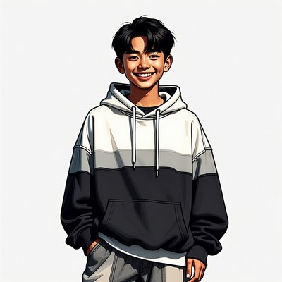 Asian boy smiling in hoodie