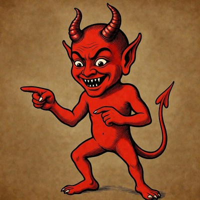 Cartoon Red Devil Pointing