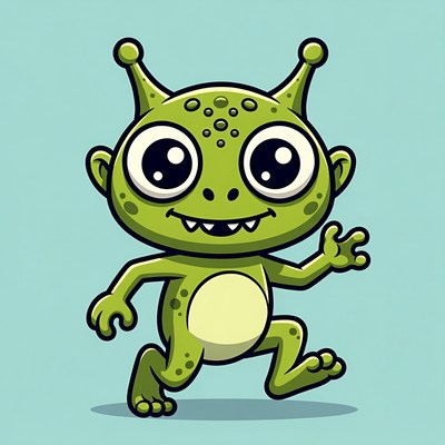 Cute green alien waving illustration