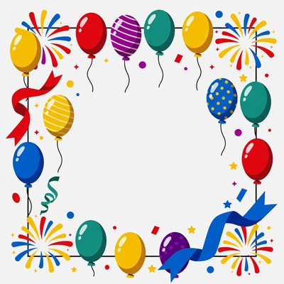 Colorful Balloons and Fireworks Border