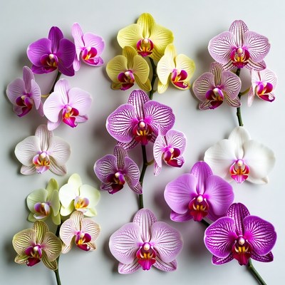 Colorful Phalaenopsis Orchids on White Background