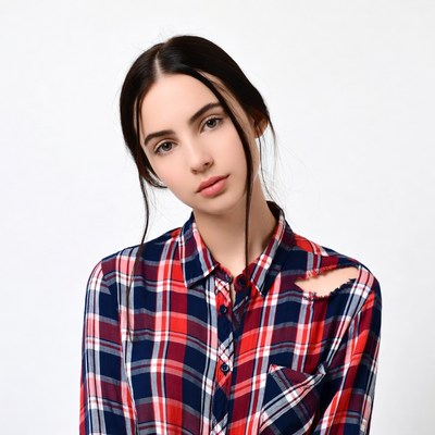 Young woman in plaid shirt