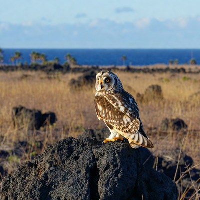 Short-eared Owl on Lava Rock