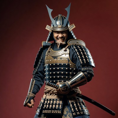 Samurai warrior in armor with sword