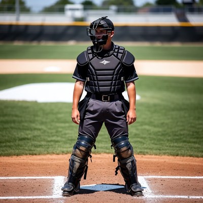 Baseball catcher in full gear