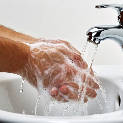 Man washing hands with soap