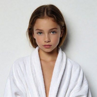 Girl in white bathrobe portrait