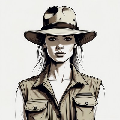 Woman in safari hat and vest