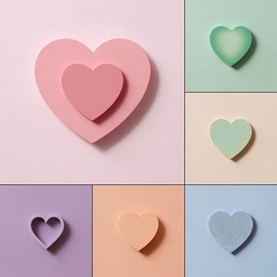 Colorful Stacked Hearts on Pastel Backgrounds