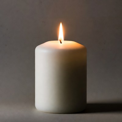 Burning white pillar candle