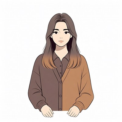 Asian woman in brown ombre cardigan