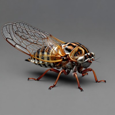 Detailed cicada insect on gray background