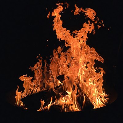 Fiery flames in fire pit