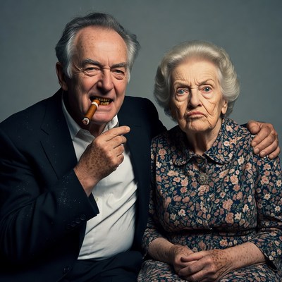 Elderly couple with man smoking cigar