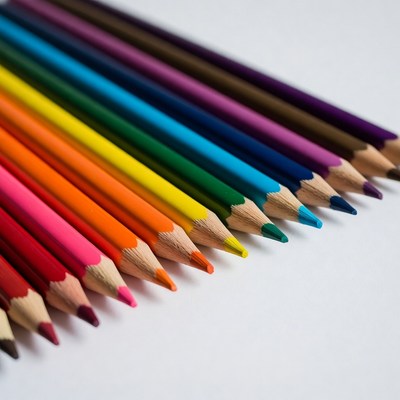 Colorful pencils arranged in rainbow