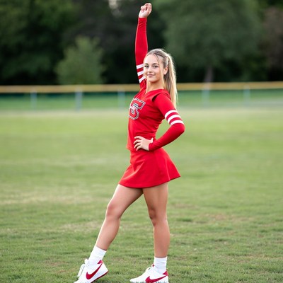 Cheerleader posing on football field