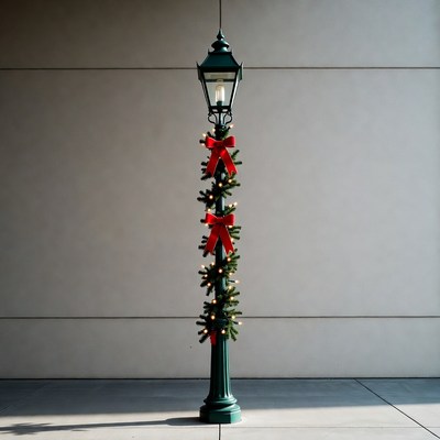 Christmas-decorated street lamp